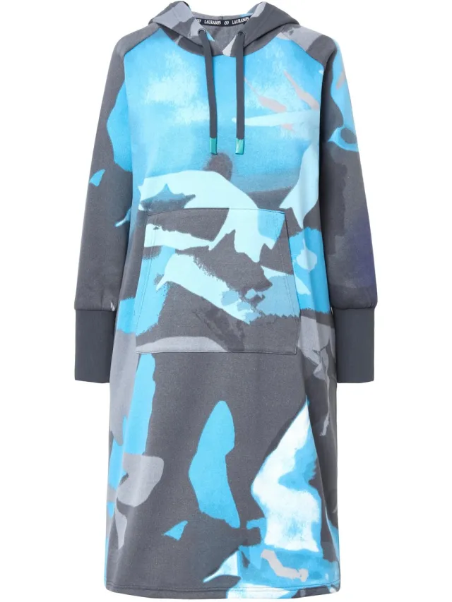Laurasøn Dames - Sweatjurk capuchon lange mouwen oversized - Blauw