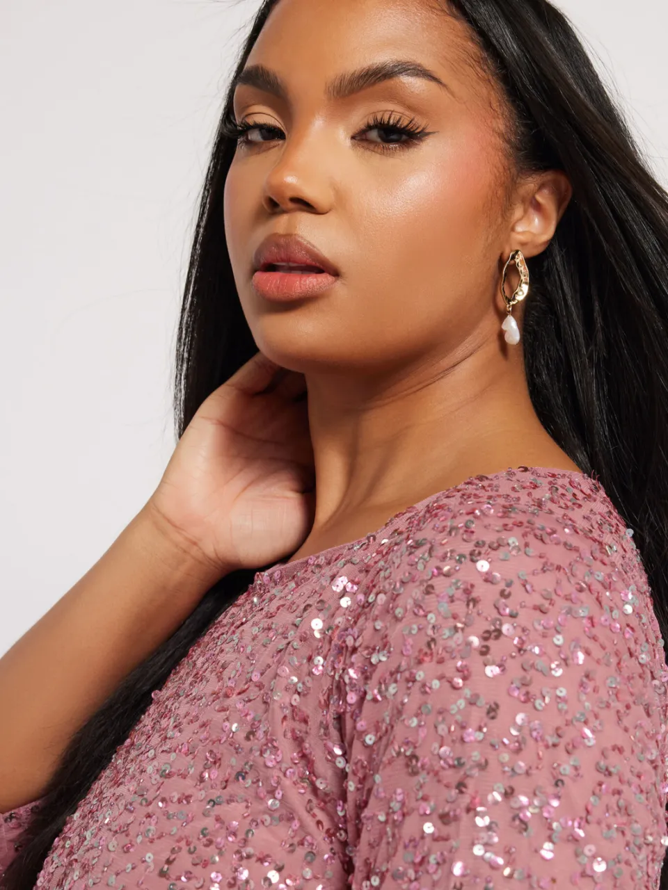 Luxe: Ultimate Embellishment Luxe Maxijurk Met Lovertjes In Donkerrozesize 44 roze, foto 4