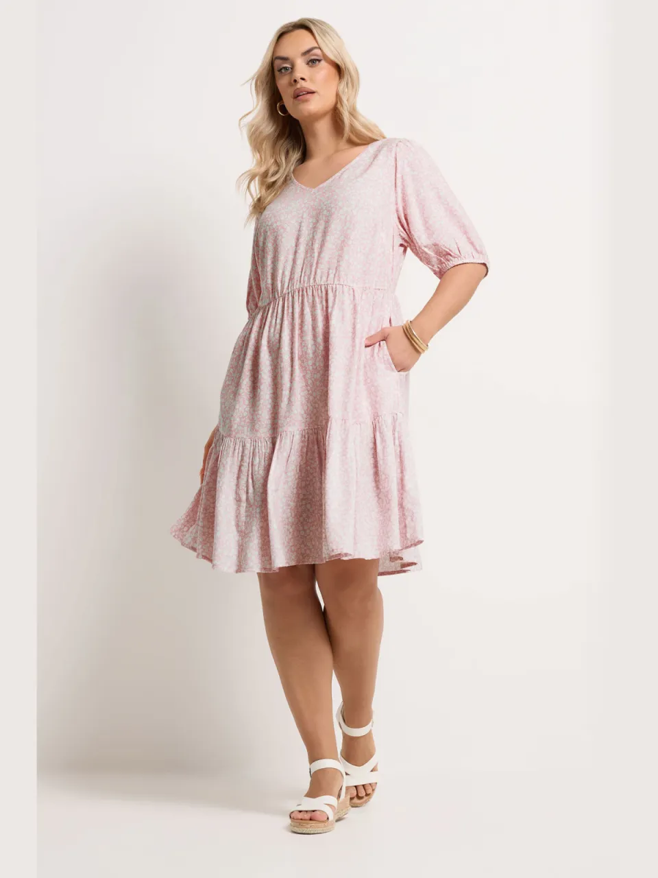 Yours Roze Minismockjurkje Met Ruches-56 Pink