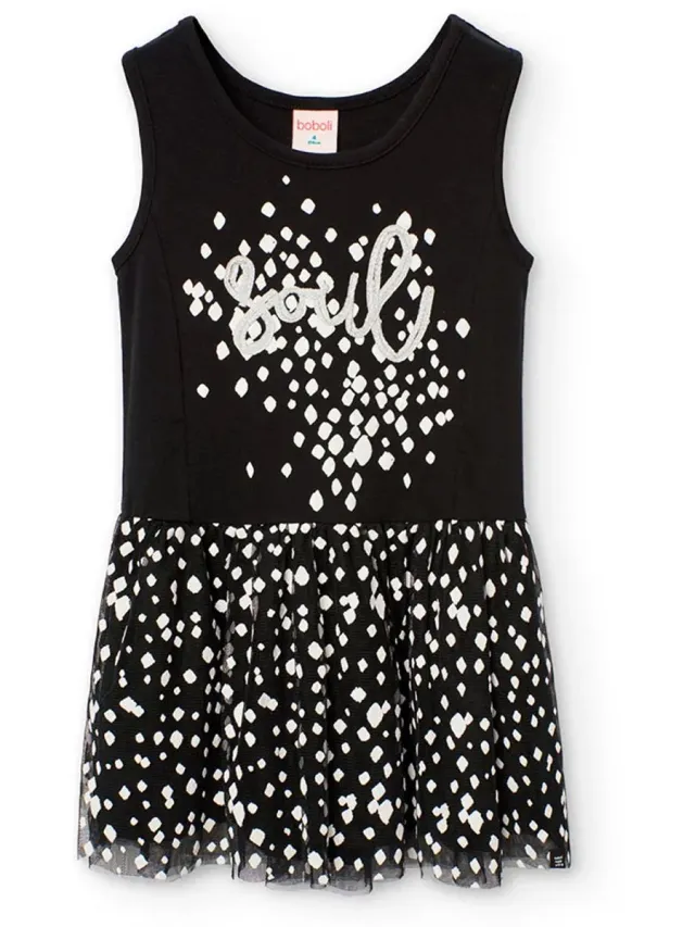 boboli Combined Mouwloze Jurk Zwart 7 Years Meisje Printed Spots Black Background