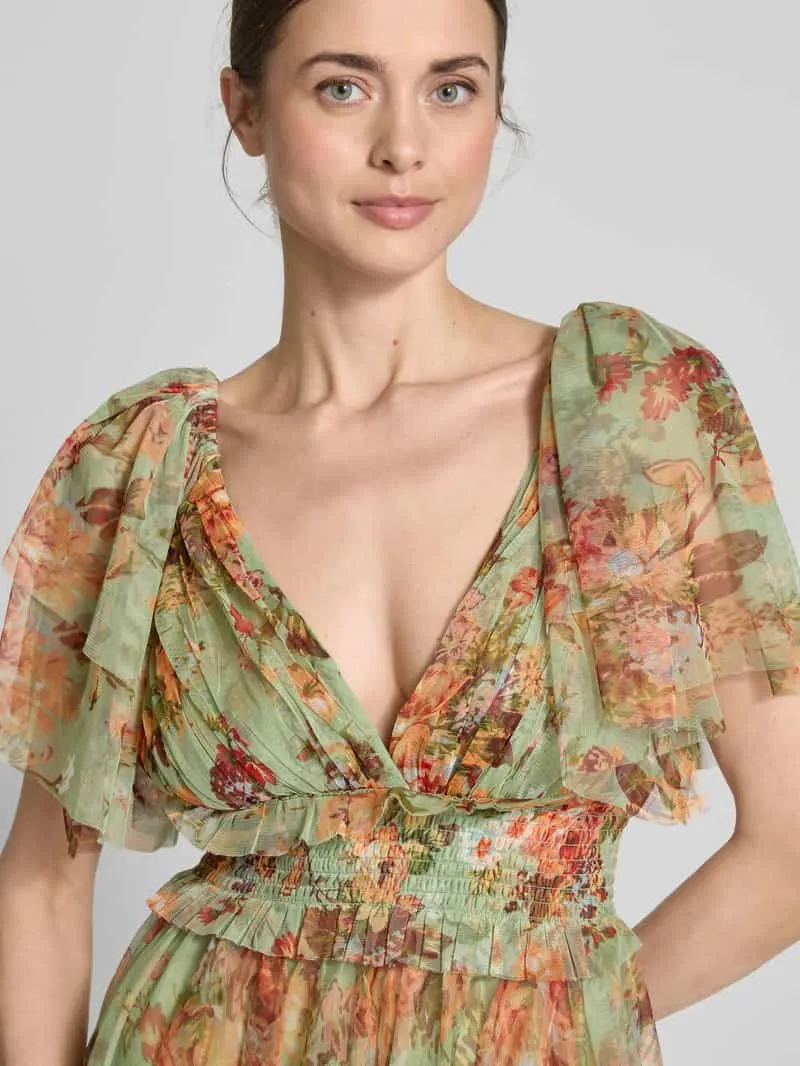 Lace & Beads Cocktailjurk met volantgarnering groen, foto 4