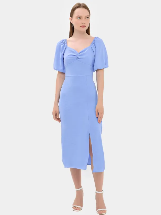 Hiccup Sweetheart Hals Midi Jurk met een Zijsplit Hemelsblauw