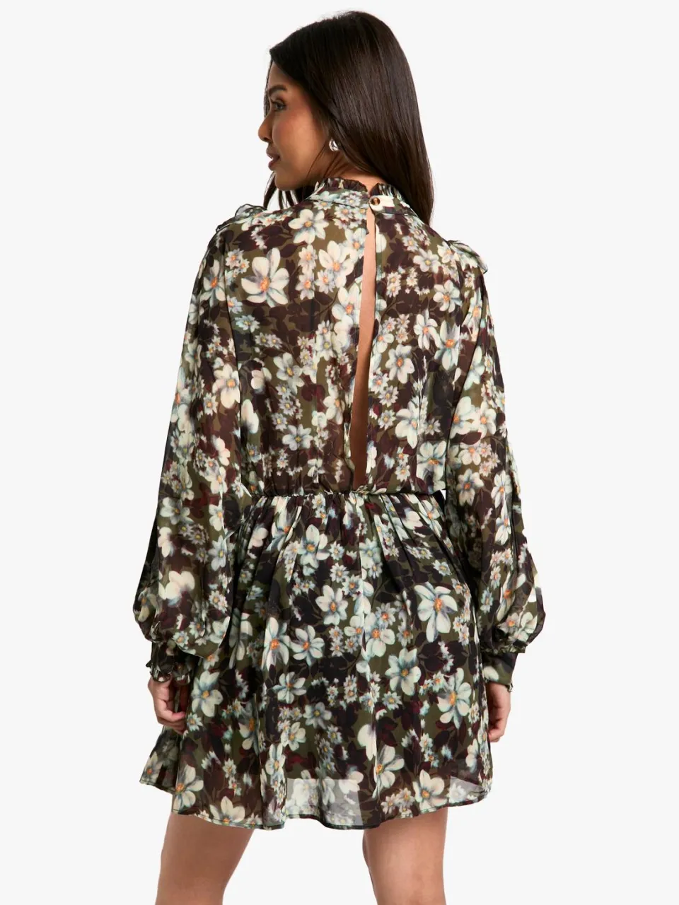boohoo Dames Bloemenprint Chiffon Mini-Jurk met Lange Mouwen bloemen, foto 2