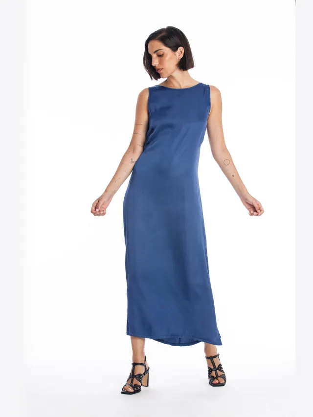 RAVENS VIEW IBIZA dames vegan Midi Jurk Liv Indigoblauw Donkerblauw