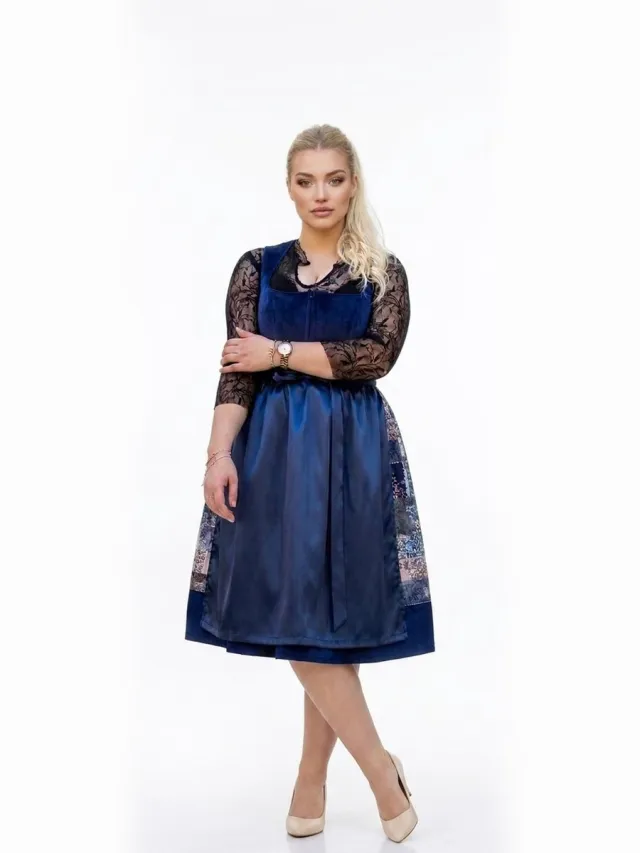 Harmony 2-delige Dirndl (jurk + schort) in nachtblauw/blauw+beige mix Nachtblauw, Blauw-beige Mix