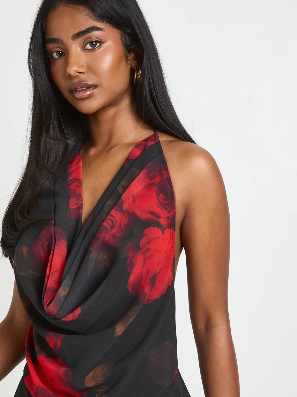 boohoo Dames Chiffon Halter Mini Jurk Met Gelaagde Zoom zwart, foto 4