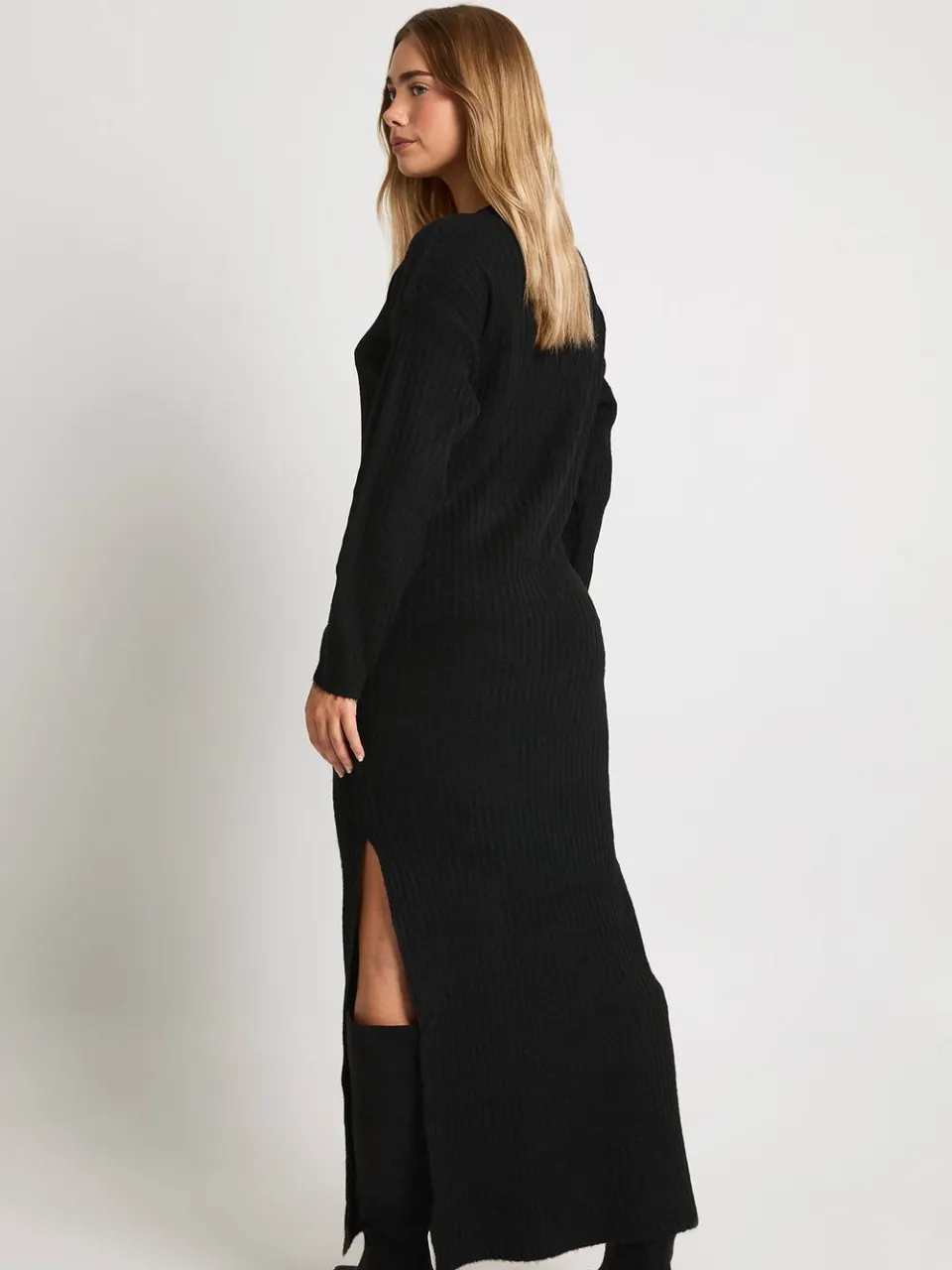 boohoo Dames Zachte Rib Maxi Gebreide Jurk zwart, foto 2