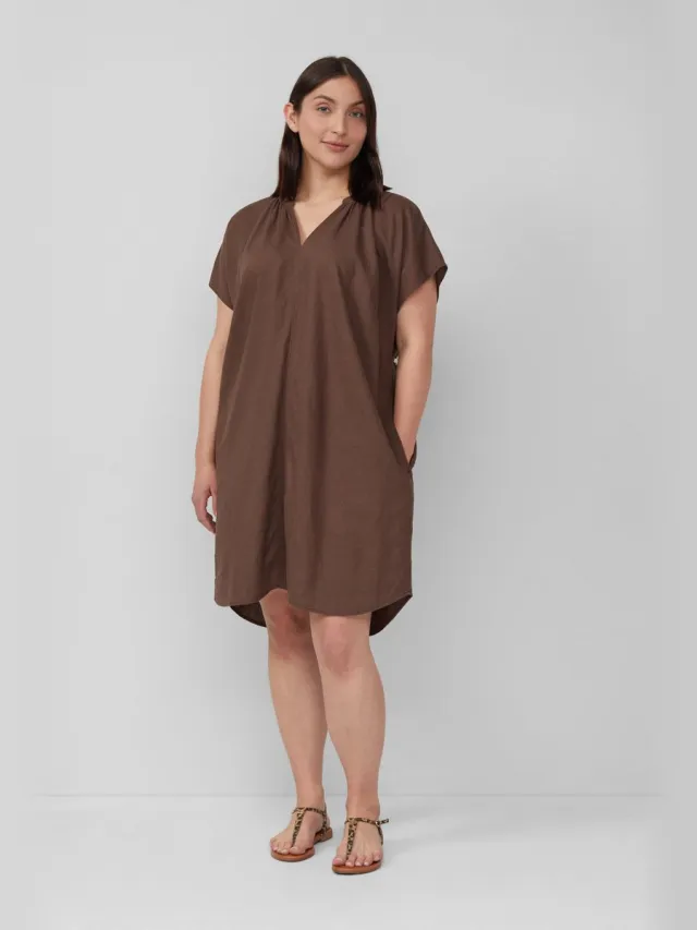 S.Oliver female - Midi-jurk van linnenmix met steekzakken mokka