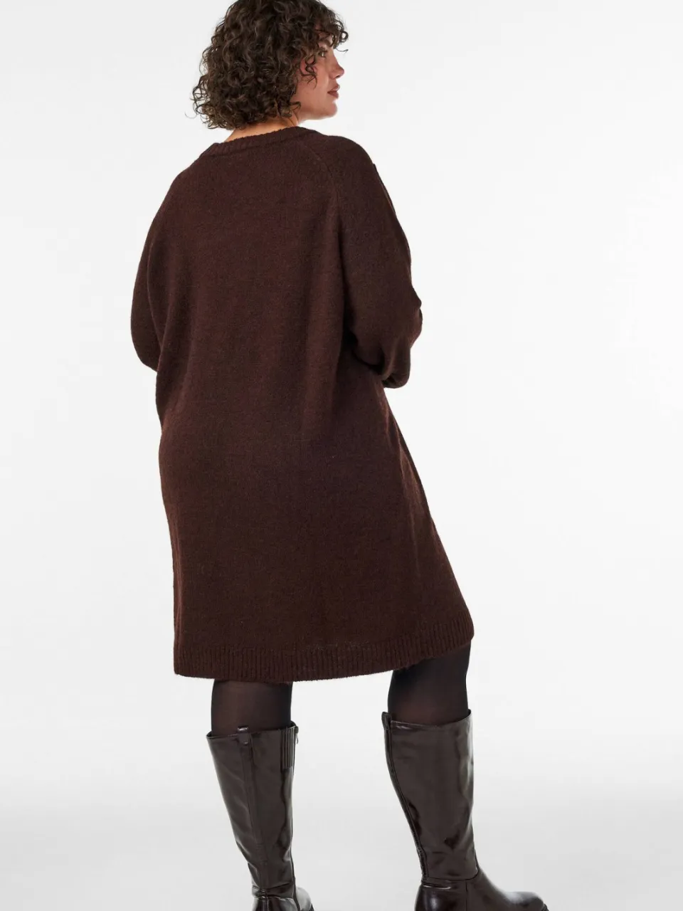 Zizzi Plus Size gebreide midi jurk met borduursels en wol - donkerbruin, foto 7
