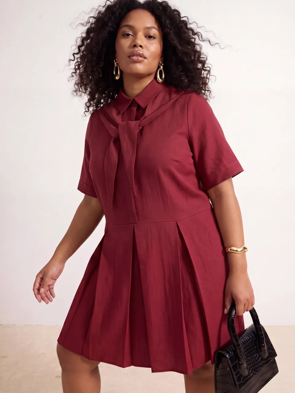 Trendyol Curve Dames Bordeaux Effen Kort / Mini Kort Casual A-lijn Grote maten Jurk Bordeauxrood