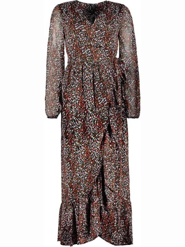 Vero Moda Maat L VMLINNEA LS LONG WRAP DRESS WVN GA LCS Dames Jurk Zwart
