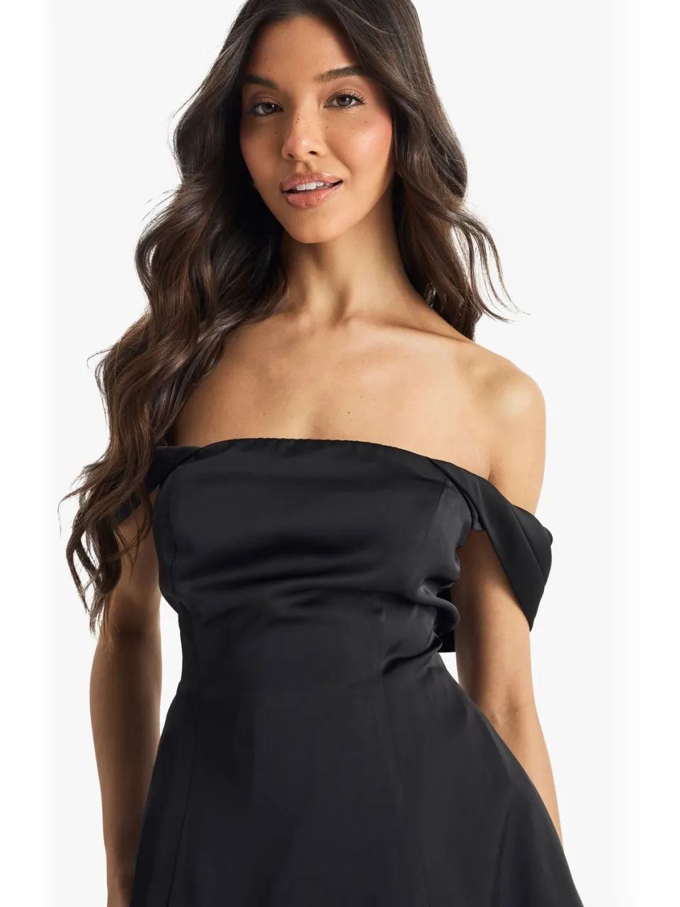 boohoo Dames Satijn Bardot Skater Mini Jurk zwart, foto 3