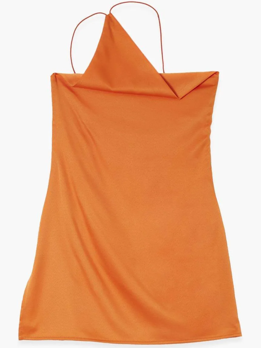 boohoo Dames Satijn One Shoulder Open Back Mini Jurk oranje, foto 4