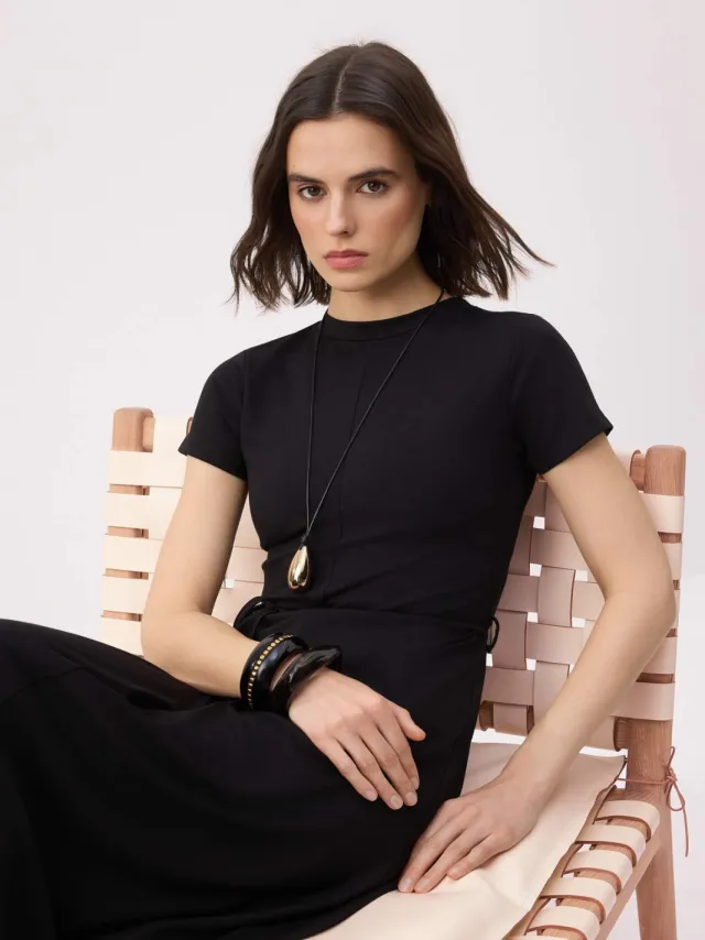 Trendyol TRENDYOLMİLLA Dames Zwart Effen Midi Kort Casual Recht Jurken, foto 2