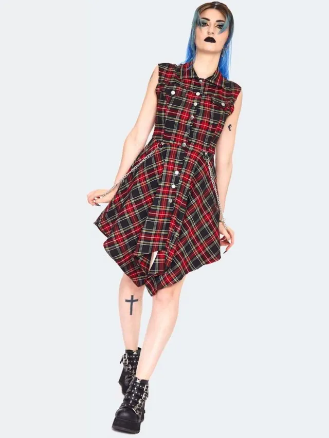 Jawbreaker Tartanjurk Dames Midi-jurk - meerkleurig Multicolours