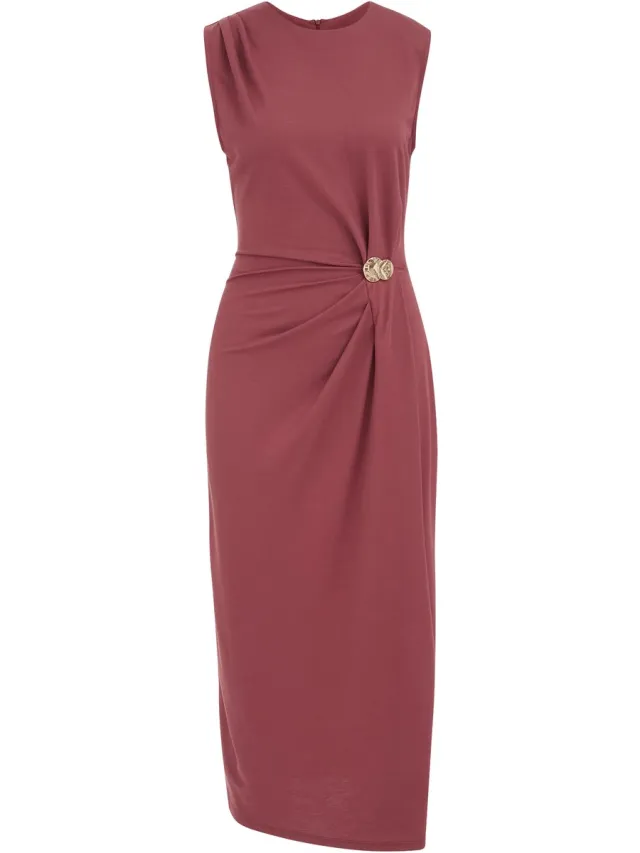 WE Fashion Dames jersey midi jurk met gouden accenten Old rose