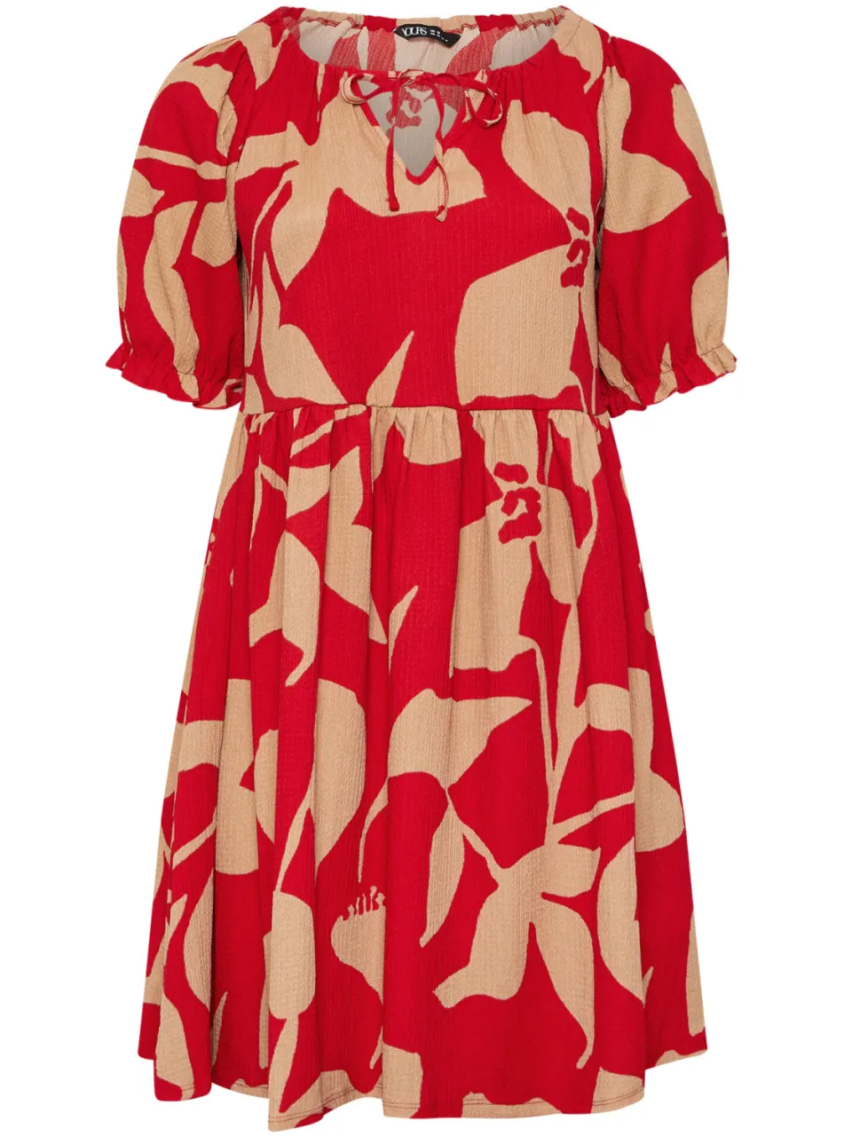Yours Mini Jurk Met Abstracte Bloemenprint En Striksluiting In Rood-52, foto 4