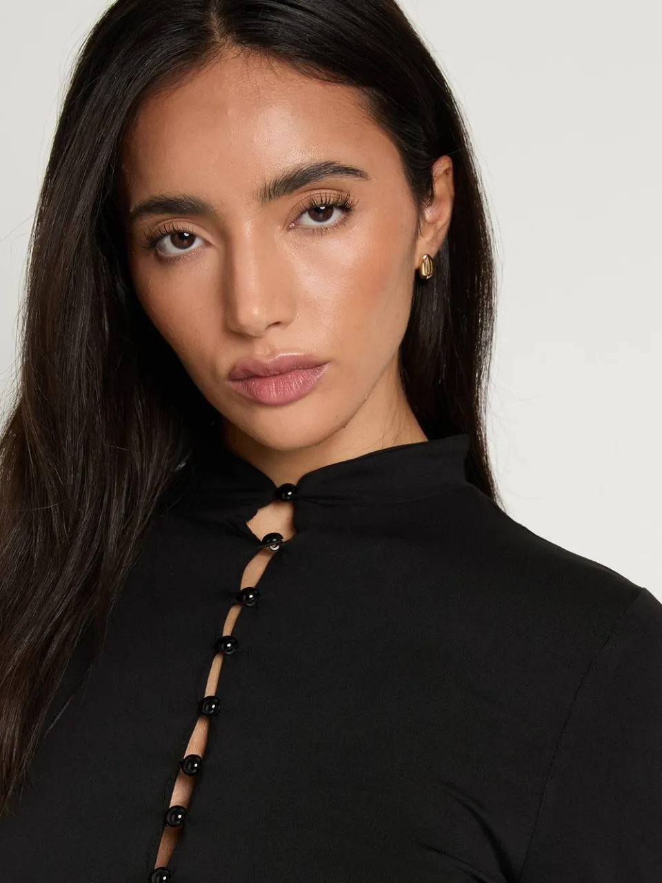 boohoo Dames Hoogsluitende Midaxi-jurk Met Knoopsluiting En Lange Mouwen zwart, foto 4