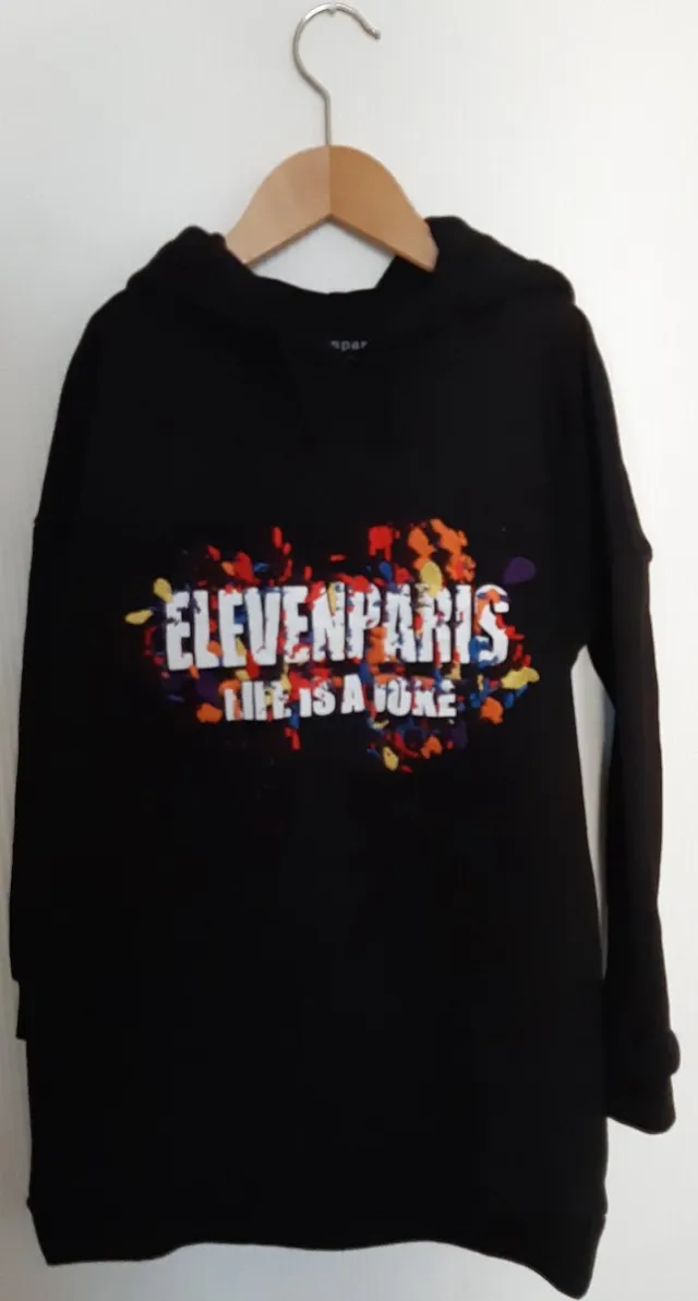 Little Eleven Paris hooded jurk zwart