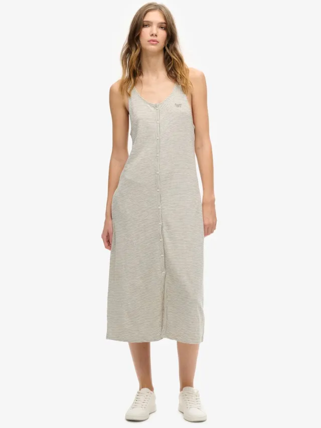 Superdry Vintage jersey midi-jurk met knopen - Dames - Jurken oatmeal stripe