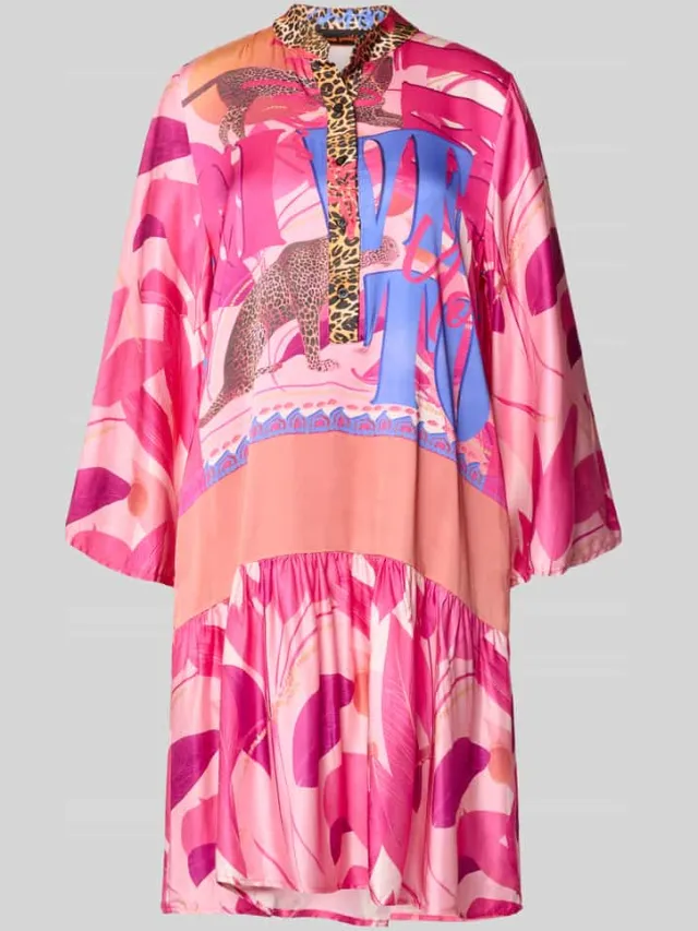 miss goodlife relaxed fit mini-jurk van zuivere viscose met dierenprint felroze, foto 2