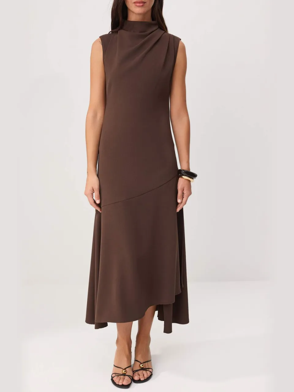 Trendyol TRENDYOLMİLLA Dames Bruin Effen Midi Mouwloos Asymmetrisch Jurken