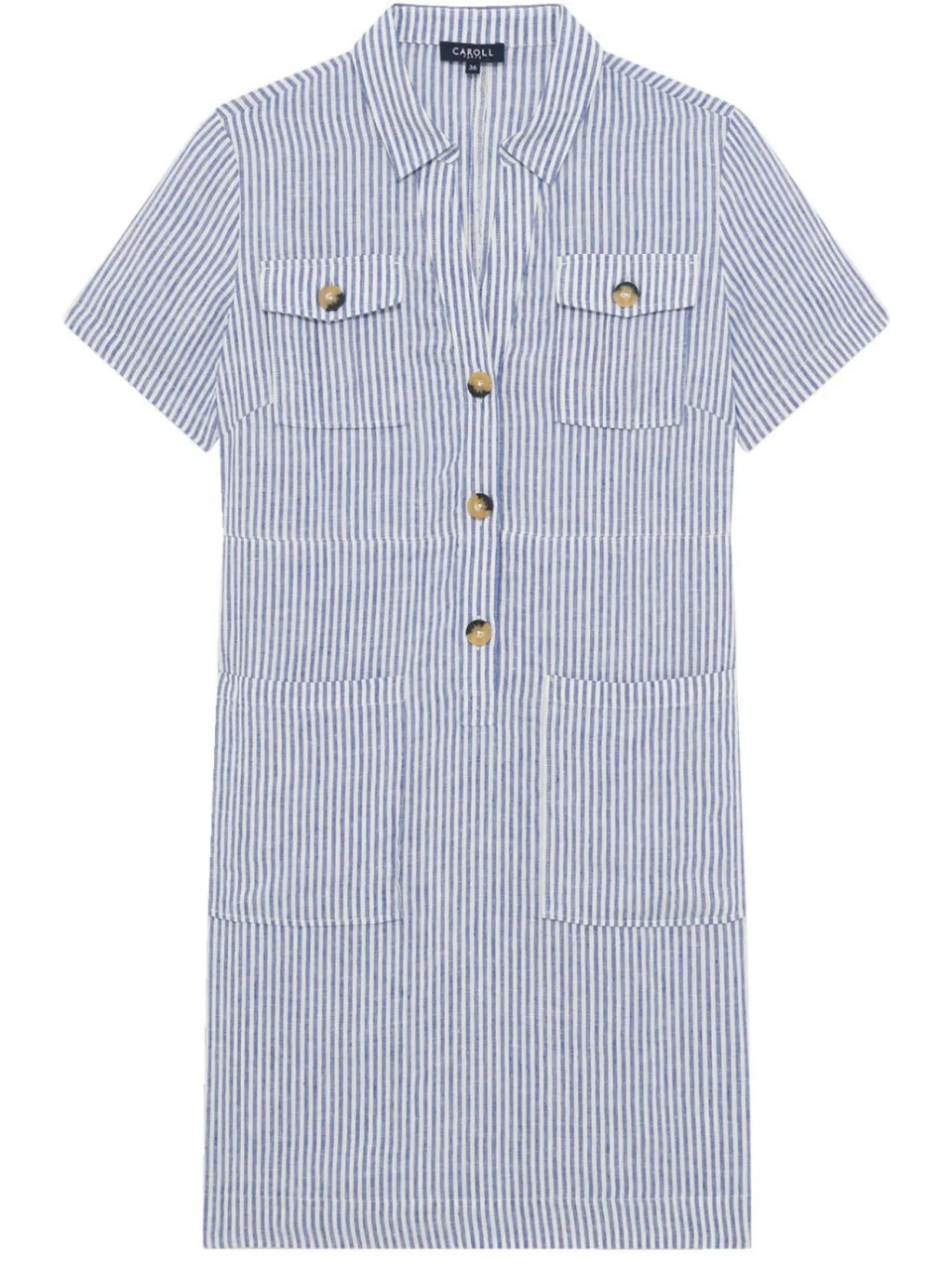Caroll linnen gestreepte blousejurk medium blue denim, foto 2