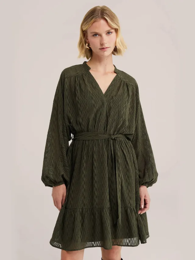 WE Fashion korte jurk met ceintuur - groen