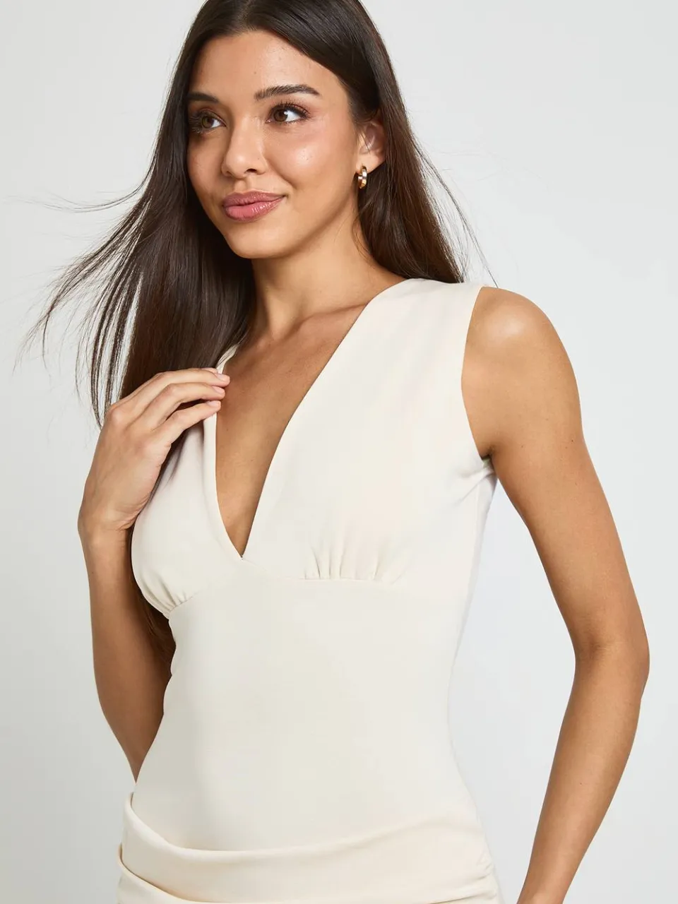 boohoo Dames Superzachte Mini-jurk Met Draperende Voorkant crème, foto 4