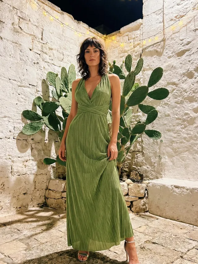 Trendyol TRENDYOLMİLLA Dames Groen Effen Maxi Mouwloos Diploma-uitreiking / Gala A-lijn Avond & Gala Jurk
