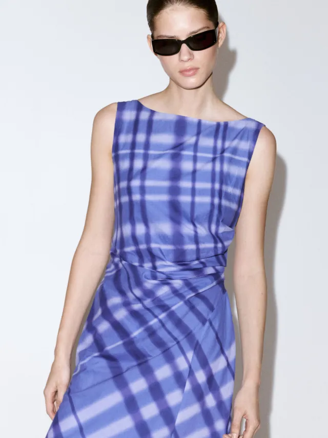 Mango geruite midi jurk - blauw