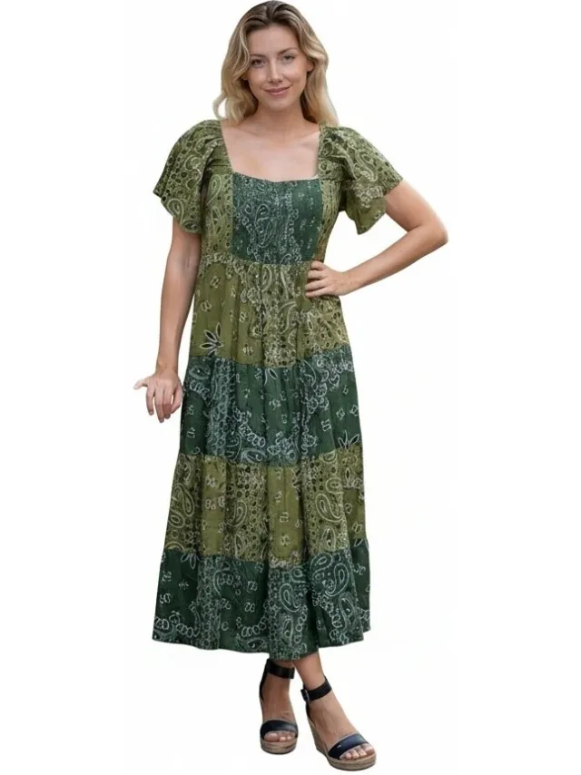 Isla Bonita By Sigris Midi-jurken Isla Bonita By Sigris Lange Midi-Jurk Groen