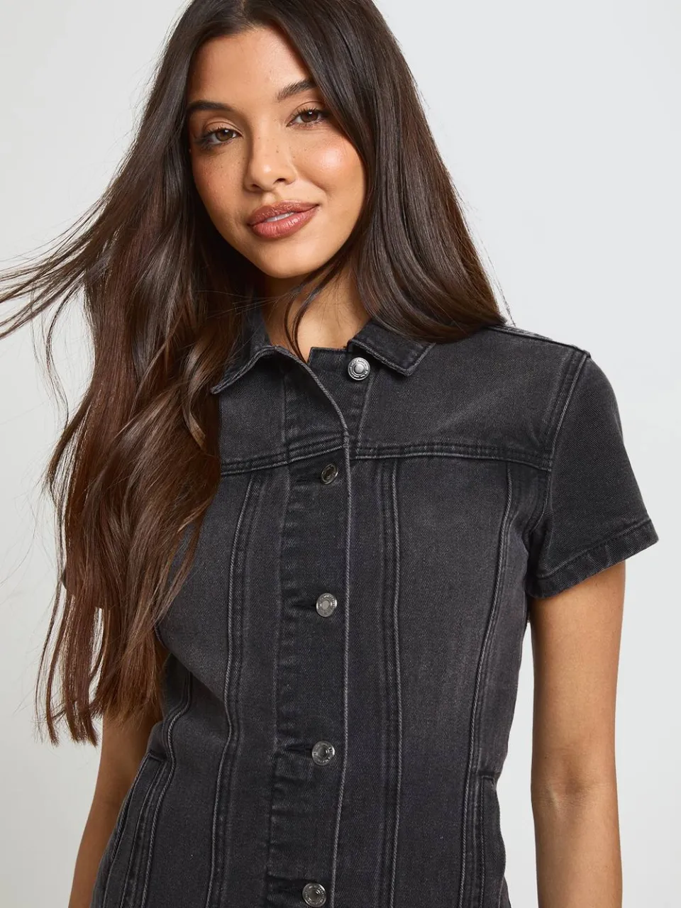 boohoo Dames Western Denim Korte Mouwen Mini Jurk, foto 4