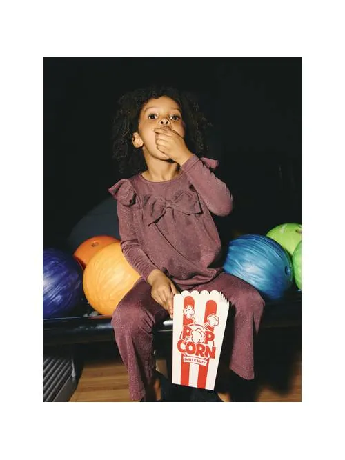 NAME IT MINI glitterjurk met ruches - wijnrood, foto 4