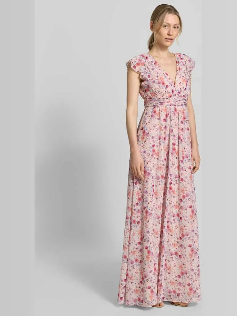 Jake*s Cocktail Avondjurk van chiffon met een florale all-over print abrikoos gemêleerd, foto 3