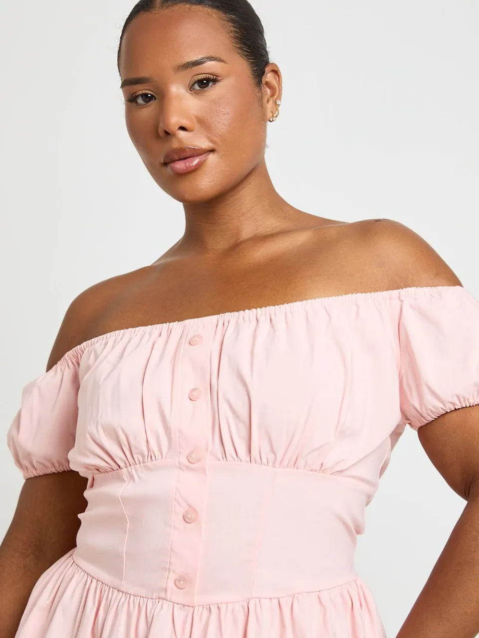 boohoo Dames Plus Bengaline Mini Skater Jurk baby roze, foto 4
