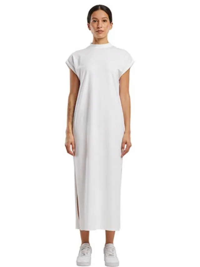 Build Your Brand Ladies Long Extended Shoulder Dress - White