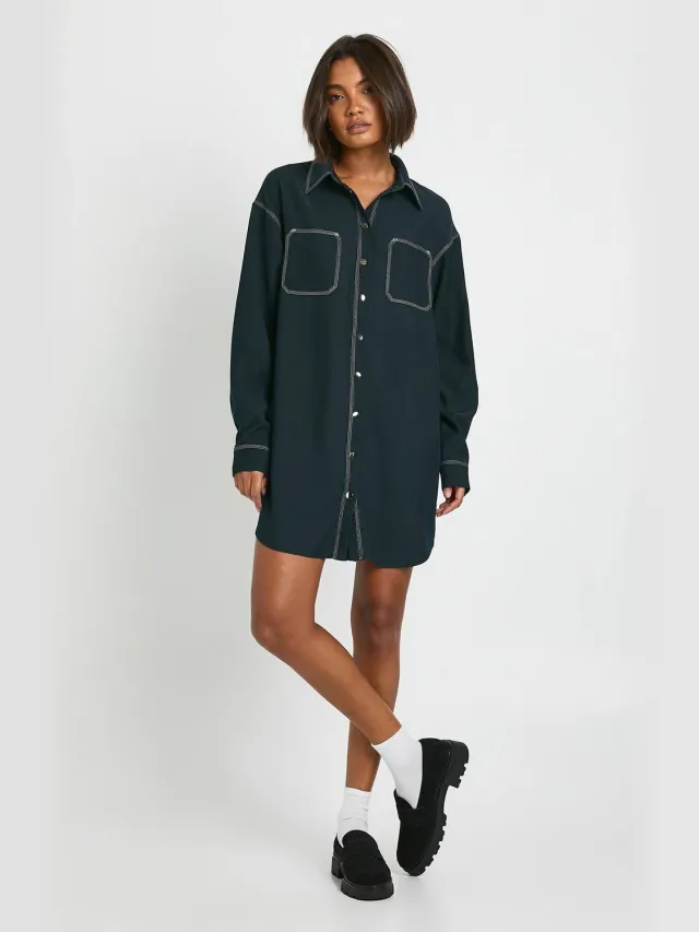 boohoo Dames Lange oversized overhemdjurk Marineblauw