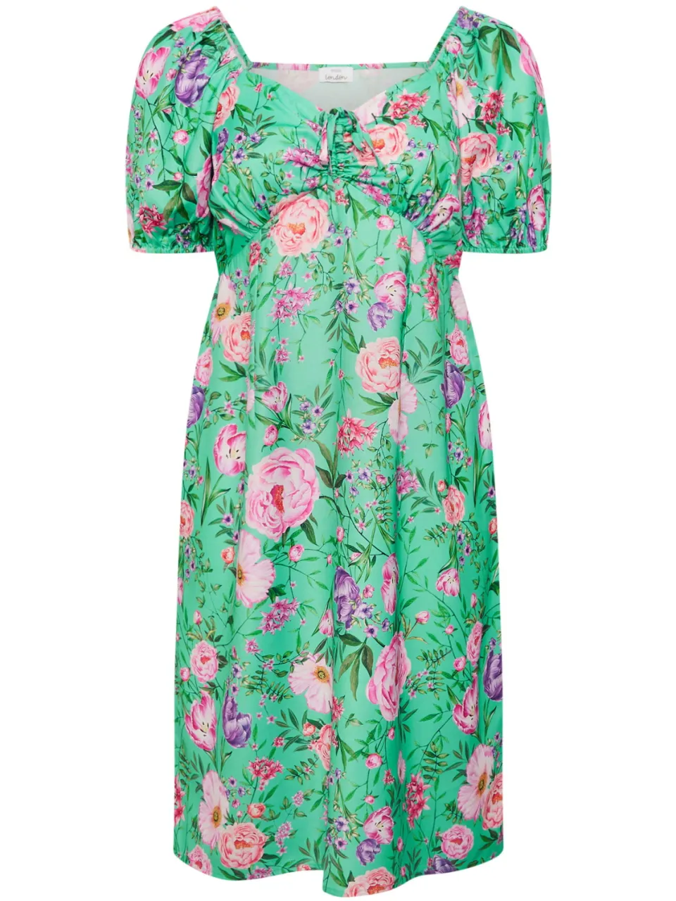 Yours London Midi Jurk Met Bloemenmotief En Korte Mouwen In Groen, foto 4