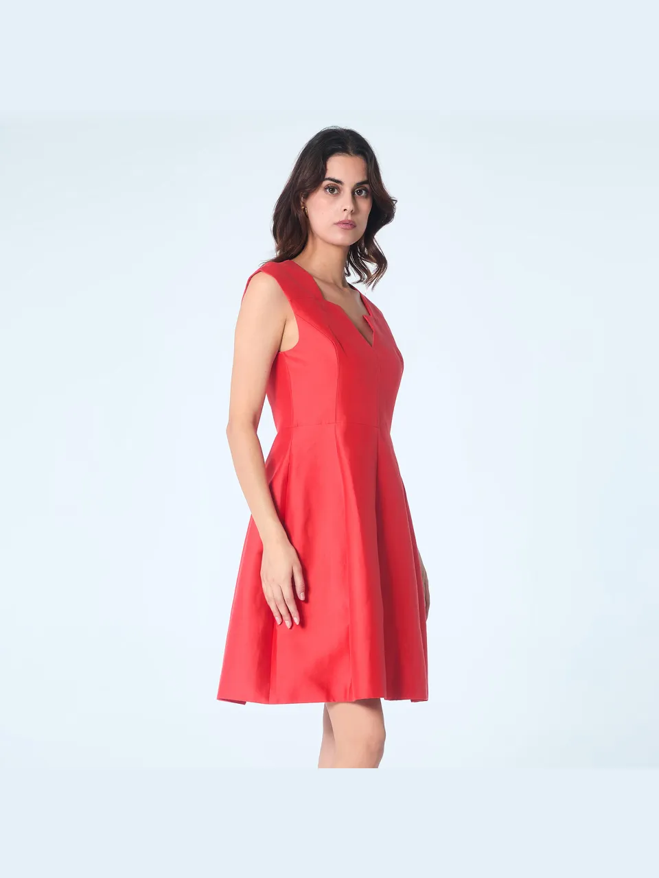 Smart & Joy Fit-and-flare satijnen korte jurk met vierkante V-hals rood, foto 2