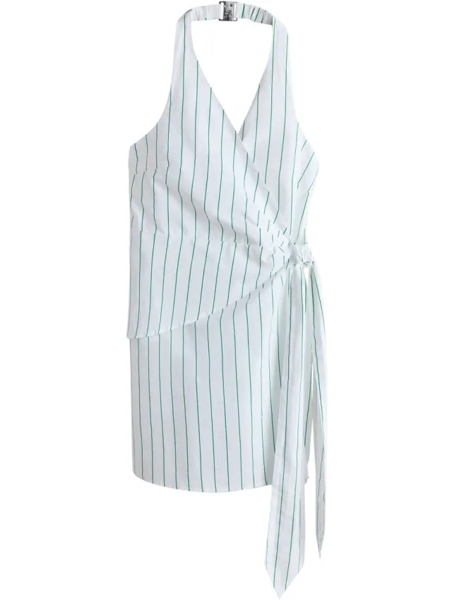 Next Dames - Mini-zomerhalterjurk met sjaal - Tall - Wit White/Green Stripe