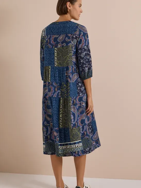 cecil Midi-jurk met split in de hals en patchwork-print blauw, foto 2