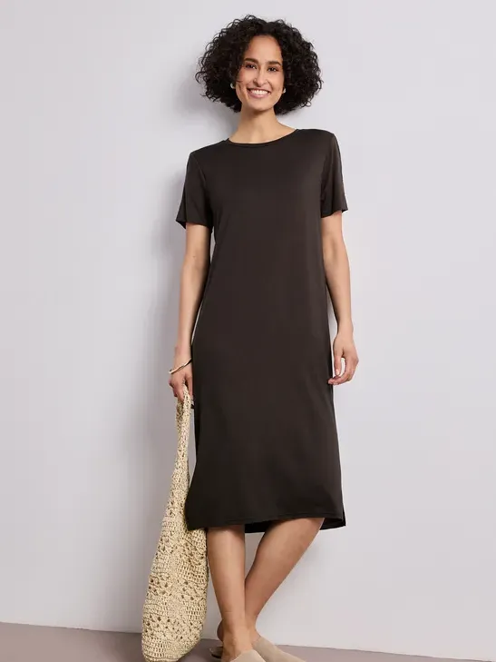 Street One Midi-jurk met korte mouwen en splitdetail Bruin