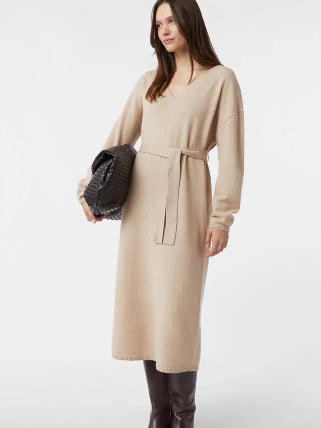 Comma wollen midi jurk beige