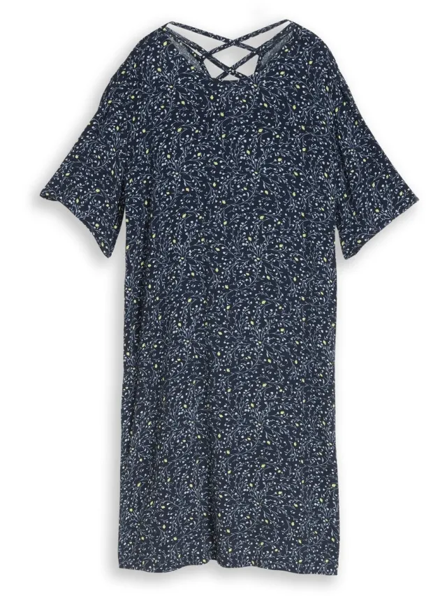 Tom Tailor Losvallende jurk met uitsnijdingen - navy small leaves design