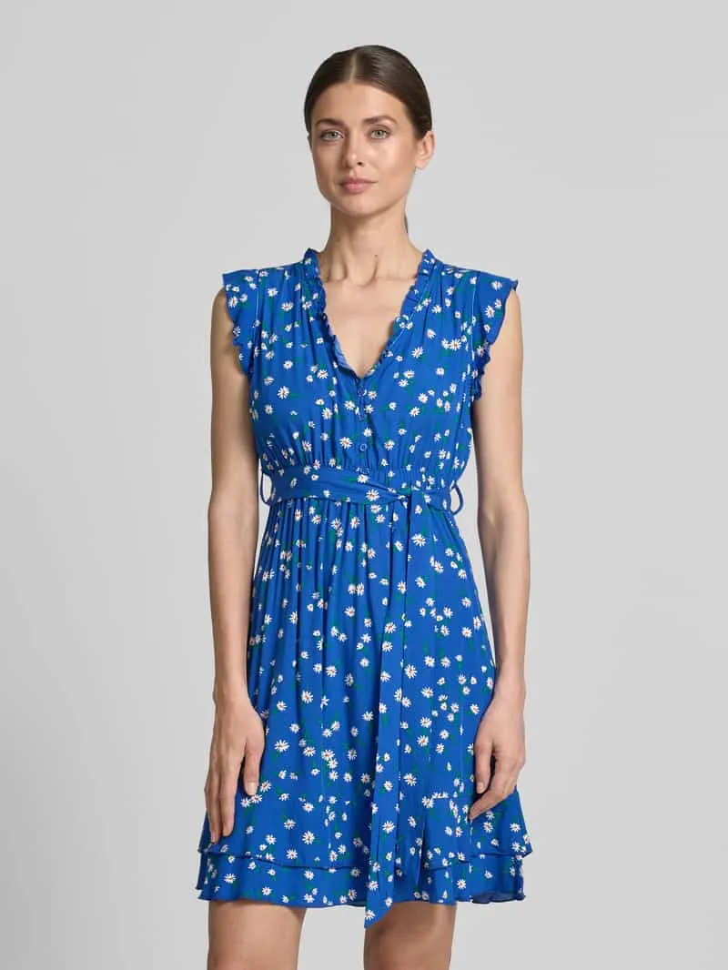 Apricot mini-jurk van viscose met strikceintuur blauw, foto 4