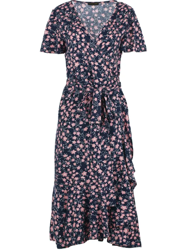 Conquista Blooming Midnight Viscose Midi Dress Marineblauw