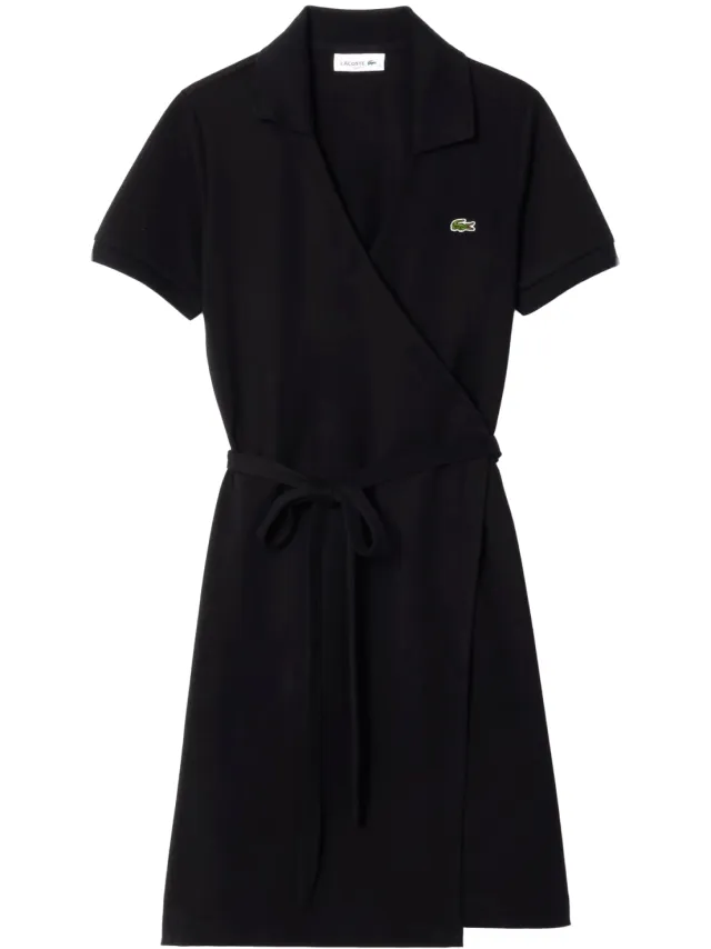Lacoste Wrapjurk met V-hals en korte mouwen voor dames (Zwart), foto 2