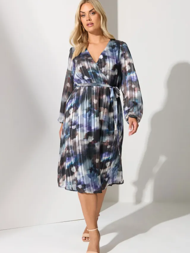 Yours London Blue Blurred Metallic Wikkeljurk