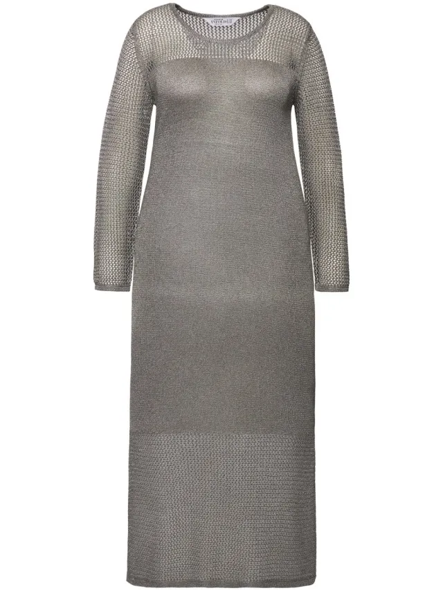 Studio Untold Dames - Gebreide maxi-jurk mouwloos - Zilver - Maat 42+